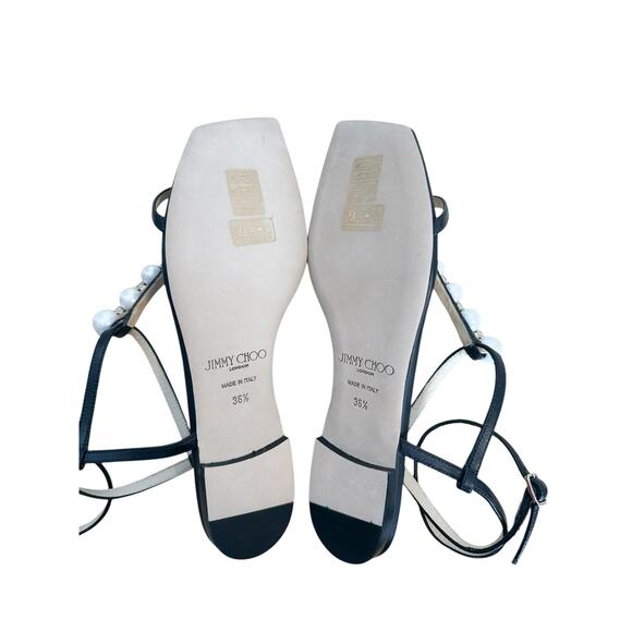 Jimmy Choo Amari Black Leather Pearl Ankle Wrap Sandals 36.5 - Picture 8 of 12